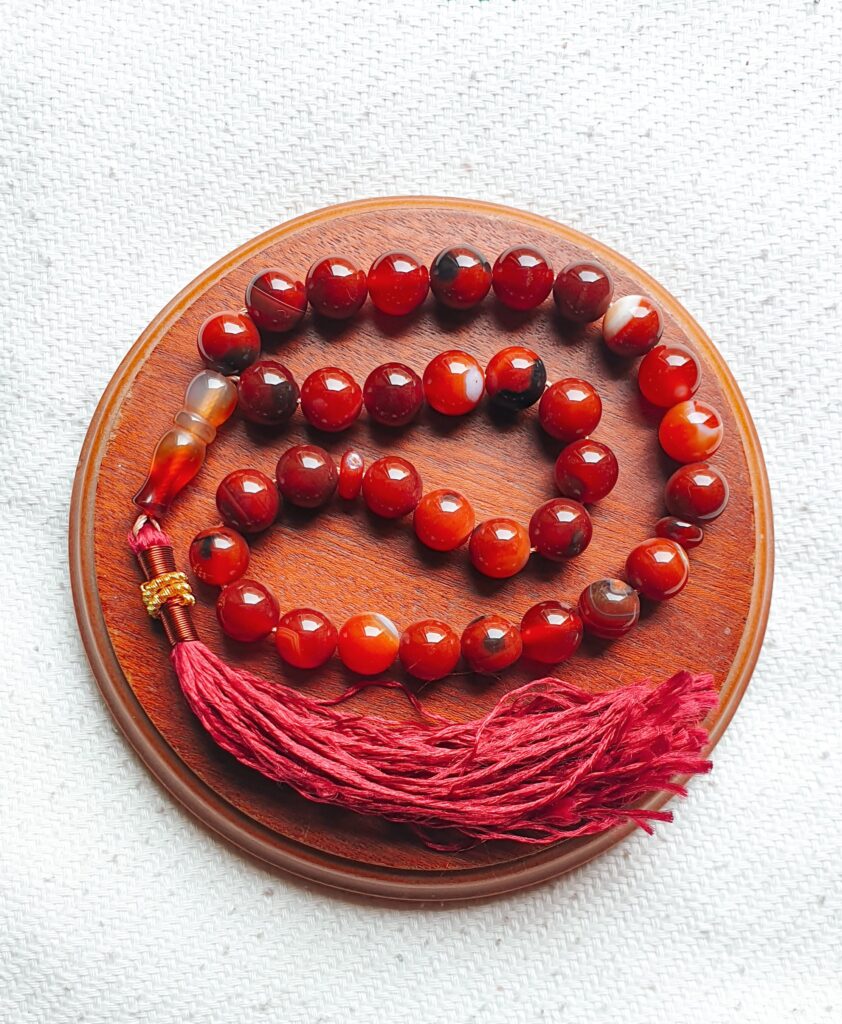 Tasbeehs (Rosaries) made out of Red Aqeeq are common in the Islamic world